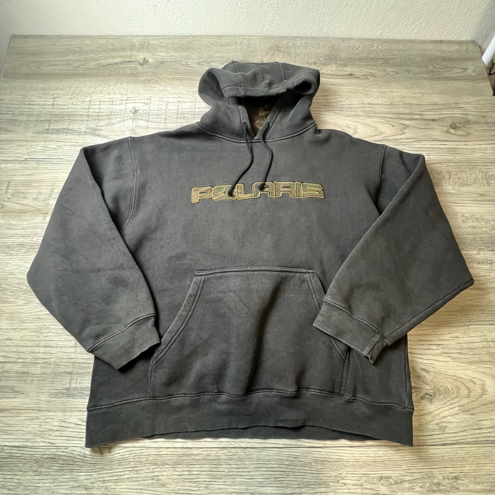 Polaris Hoodie Mens Large Faded Black Camo Logo Pullover‎ Sweatshirt Gorpcore